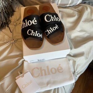 Chloe Woody Logo Black/White Slide Sandals
